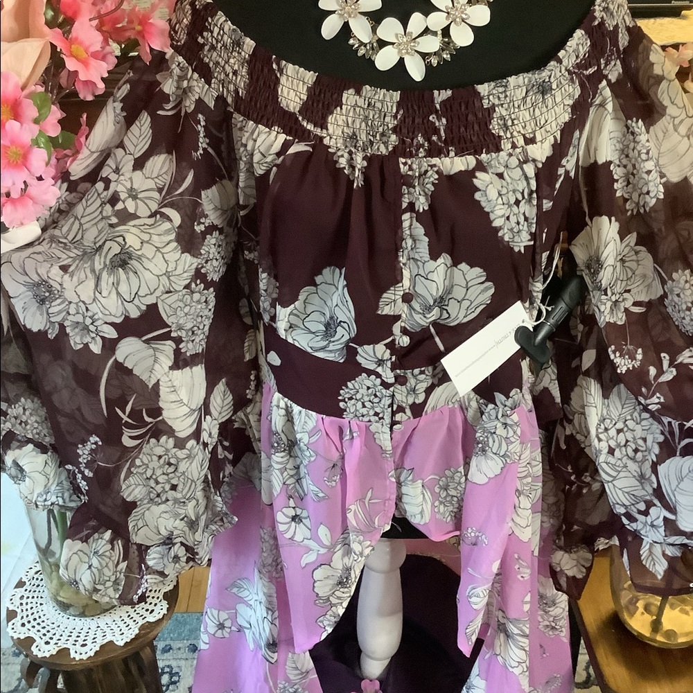 LOWEST🌺 NWT live for truth 1X BOHO FLORAL HIGH LOW TUNIC TOP - Picture 10 of 11